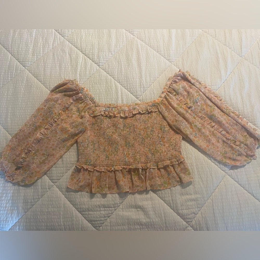 Boho Peasant Floral Crop Top; Size: M - Picture 2 of 9